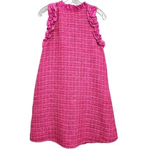 Nwot SSYS the Label Magenta Plaid Metalic Tweed Faux Leather Ruffle Shift Dress